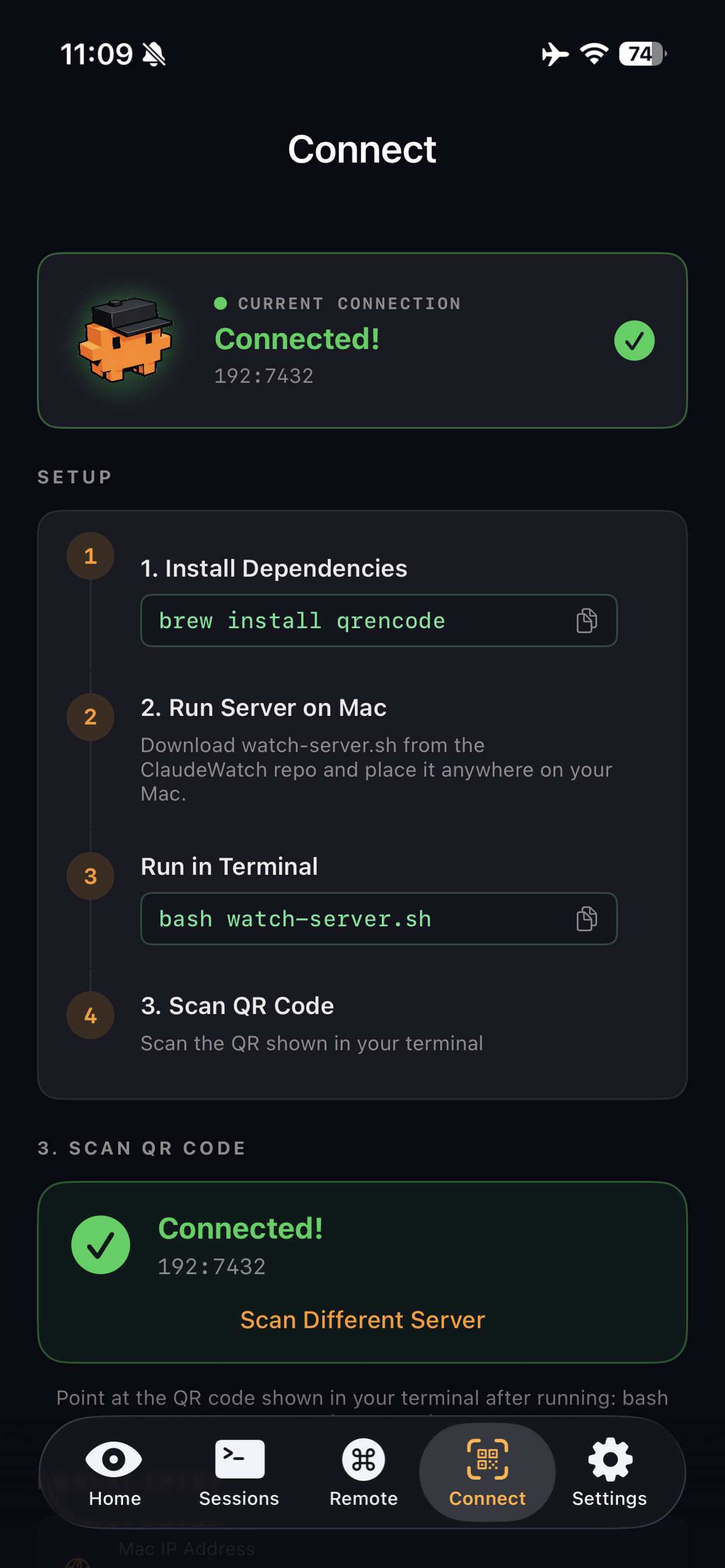 Connect / Pairing screen